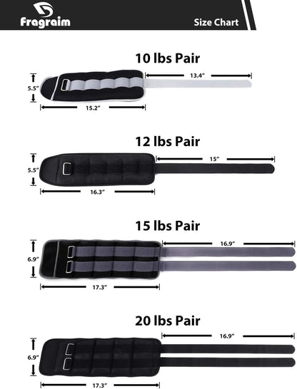 Ankle Weights for Women, Men and Kids - 1/2/3/4/6/8/10/12/15/20 LBS 1 Pair Strength Training Wrist/Leg/Arm Weight with Adjustable Strap for Jogging, Gymnastics, Aerobics, Physical Therapy